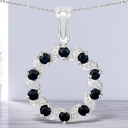 Bids.com 1.30 Carat Genuine Blue Sapphire and White Topaz .925 Sterling Silver Pendant Pendants Light Gray