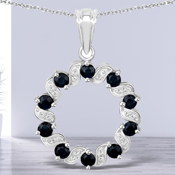 Bids.com 1.30 Carat Genuine Blue Sapphire and White Topaz .925 Sterling Silver Pendant Pendants Light Gray