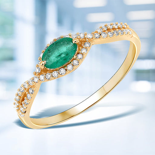 Bids.com 0.32 Carat Genuine Zambian Emerald and White Diamond 14K Yellow Gold Ring Rings Alice Blue size 7.00,size 6.00,size 8.00,size 5.00,size 9.00