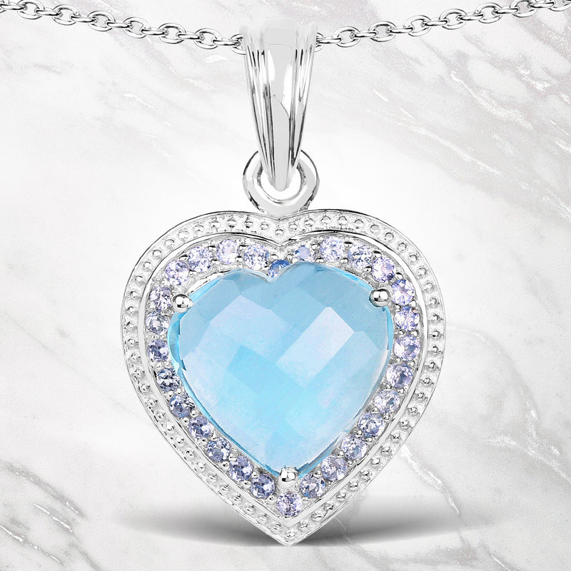 Bids.com 7.36 Carat Genuine Blue Topaz and Tanzanite .925 Sterling Silver Pendant Pendants Lavender