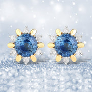 Bids.com 1.87 Carat Genuine Blue Sapphire and White Diamond 14K Yellow Gold Earrings Earrings Lavender