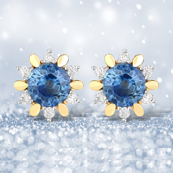 Bids.com 1.87 Carat Genuine Blue Sapphire and White Diamond 14K Yellow Gold Earrings Earrings Lavender
