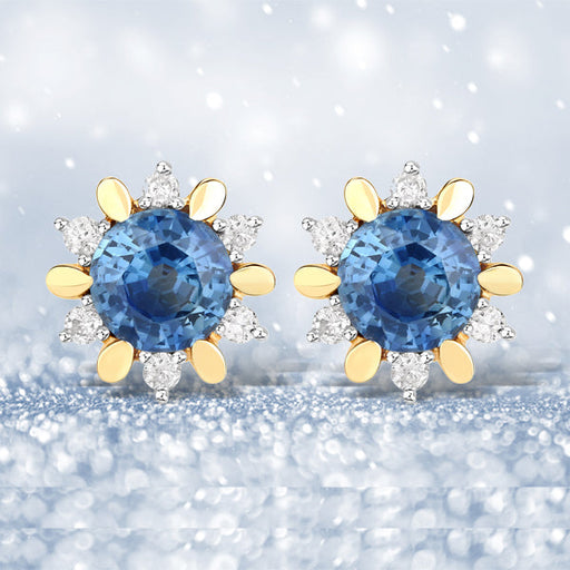 Bids.com 1.87 Carat Genuine Blue Sapphire and White Diamond 14K Yellow Gold Earrings Earrings Lavender