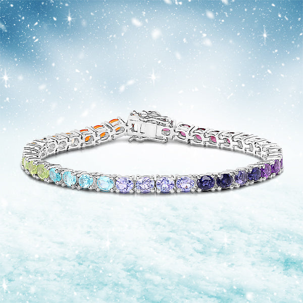 Bids.com 12.04 Carat Genuine Multi Stone .925 Sterling Silver Bracelet Bracelets Alice Blue size 7.00,size 8.00,size 7.50