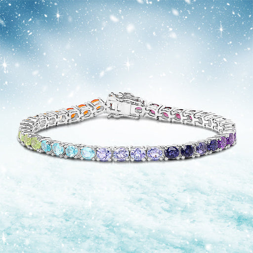 Bids.com 12.04 Carat Genuine Multi Stone .925 Sterling Silver Bracelet Bracelets Alice Blue size 7.00,size 8.00,size 7.50