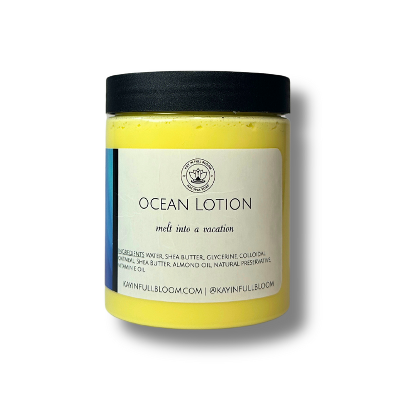 Kay in Full Bloom Tropical Ocean Oatmeal Body Lotion Antique White Jar