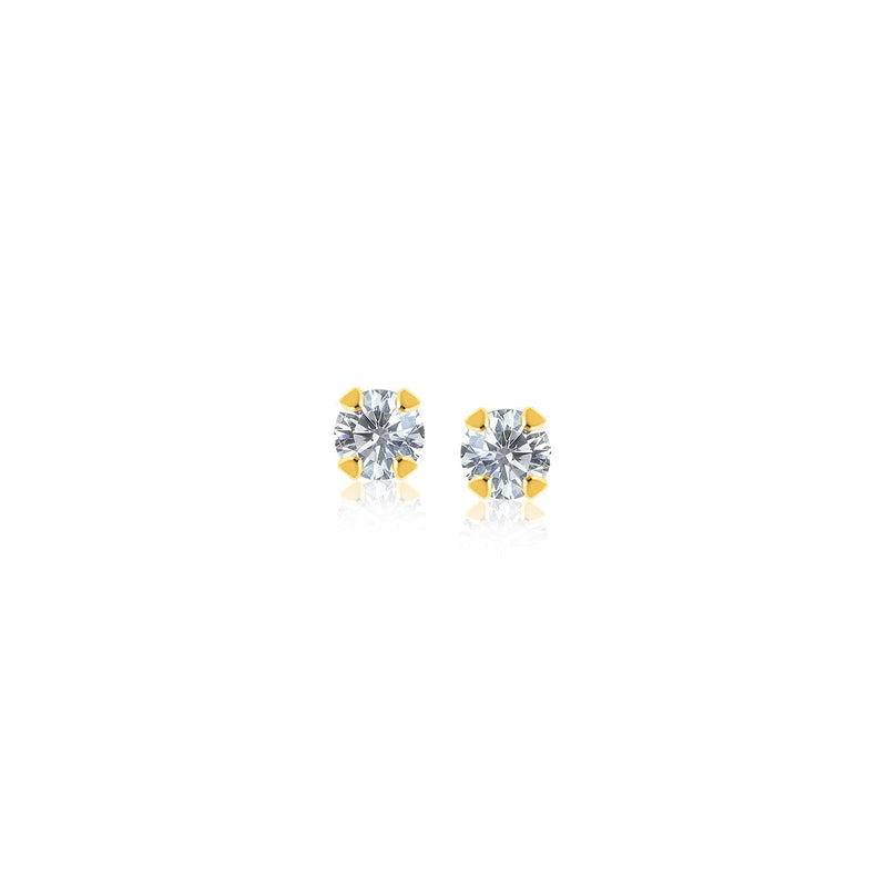 Bids.com 14k Yellow Gold Stud Earrings with Faceted White Cubic Zirconia Earrings White Smoke Yellow Gold