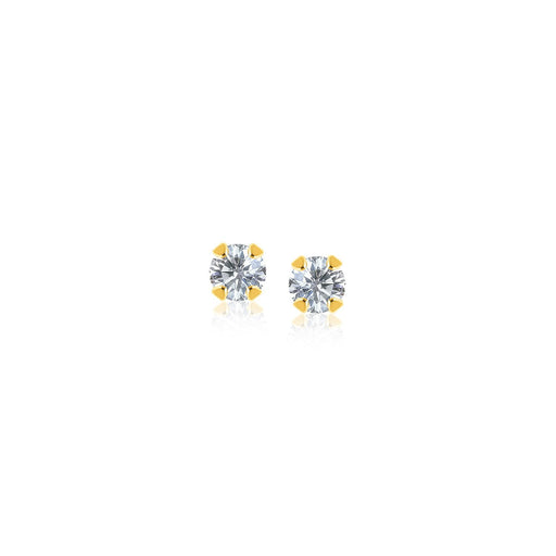 Bids.com 14k Yellow Gold Stud Earrings with Faceted White Cubic Zirconia Earrings White Smoke Yellow Gold