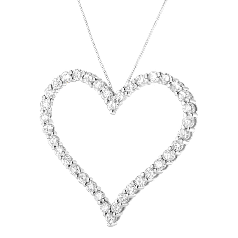 Bids.com .925 Sterling Silver 3.0 cttw Round-Cut Diamond Open Heart Pendant Necklace (I-J Color, I2-I3 Clarity) - 18" Necklaces White Smoke White.Sterling Silver / 18