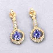 Bids.com 0.76 Carat Genuine Tanzanite and White Diamond 14K Yellow Gold Earrings Earrings Light Gray
