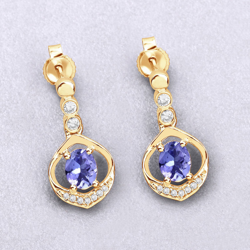 Bids.com 0.76 Carat Genuine Tanzanite and White Diamond 14K Yellow Gold Earrings Earrings Light Gray