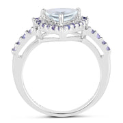 Bids.com 1.41 Carat Genuine Aquamarine & Tanzanite .925 Sterling Silver Ring Rings White Smoke size 6.00,size 7.00,size 8.00,size 9.00,size 5.00,size 10.00