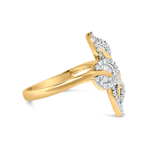 Bids.com 18K Yellow and White Gold Plated .925 Sterling Silver 3/8 Cttw Baguette and Round Diamond Bypass Triple Leaf Ring (I-J Color, I1-I2 Clarity) - Size 7 Rings White Smoke 7 / Yellow.Sterling Silver,9 / Yellow.Sterling Silver,6 / Yellow.Sterling Silver,8 / Yellow.Sterling Silver,5 / Yellow.Sterling Silver