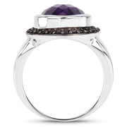 Bids.com 5.35 Carat Genuine Amethyst and Black Spinel .925 Sterling Silver Ring Rings White Smoke size 6.00,size 7.00,size 8.00