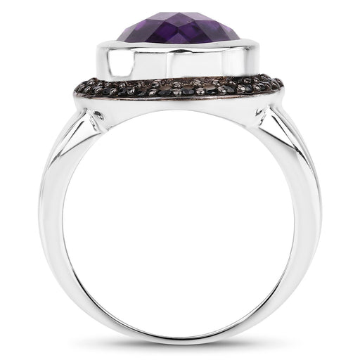 Bids.com 5.35 Carat Genuine Amethyst and Black Spinel .925 Sterling Silver Ring Rings White Smoke size 6.00,size 7.00,size 8.00