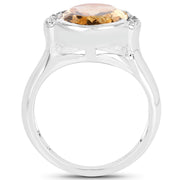Bids.com 5.05 Carat Genuine Citrine and White Diamond .925 Sterling Silver Ring Rings White Smoke size 6.00,size 7.00,size 8.00,size 9.00