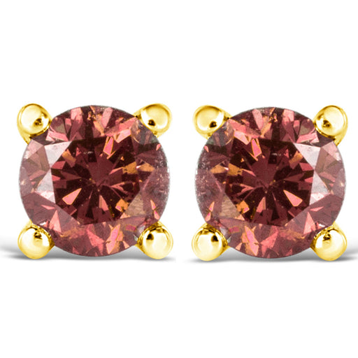 Bids.com 14K Yellow Gold 1.00 Cttw Round Brilliant Cut Lab Grown Pink Diamond 4-Prong Classic Solitaire Earrings (Pink Color, VVS2-VS1 Clarity) Earrings White Smoke Yellow.Gold / 1