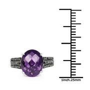 Bids.com 3.96 Carat Genuine Amethyst & Black Diamond .925 Sterling Silver Ring Rings White Smoke size 7.00,size 6.00,size 8.00,size 9.00