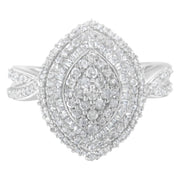 Bids.com .925 Sterling Silver 1.0 Cttw Round & Baguette-Cut Diamond Marquise-Shaped Cluster Triple Stepped Halo Cocktail Fashion Ring (I-J Color, I2-I3 Clarity) - Size 7 Rings White Smoke 6 / White.Sterling Silver,8 / White.Sterling Silver,7.5 / White.Sterling Silver,6.5 / White.Sterling Silver,7 / White.Sterling Silver