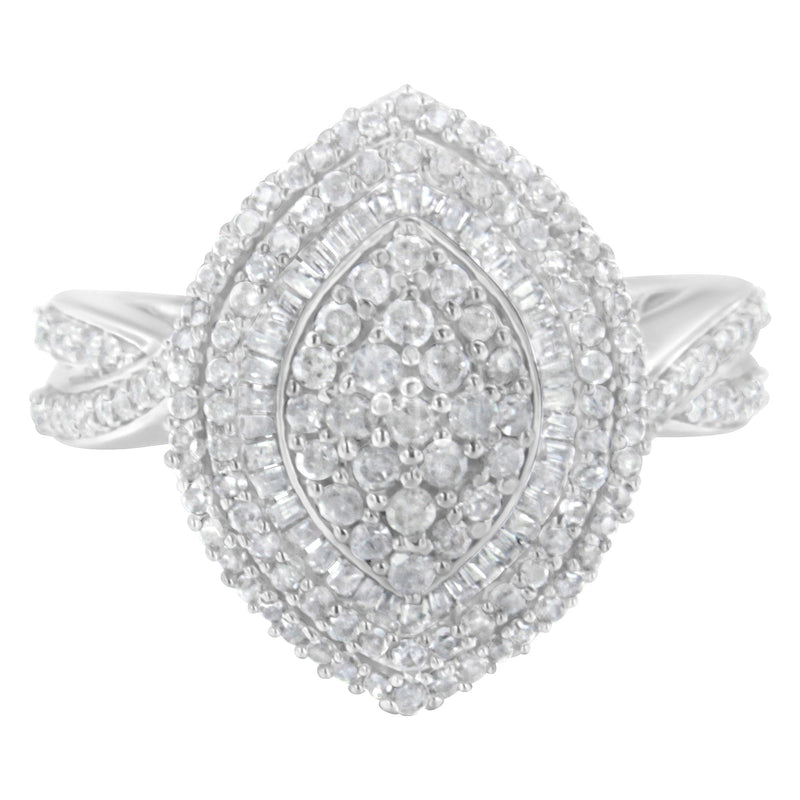 Bids.com .925 Sterling Silver 1.0 Cttw Round & Baguette-Cut Diamond Marquise-Shaped Cluster Triple Stepped Halo Cocktail Fashion Ring (I-J Color, I2-I3 Clarity) - Size 7 Rings White Smoke 6 / White.Sterling Silver,8 / White.Sterling Silver,7.5 / White.Sterling Silver,6.5 / White.Sterling Silver,7 / White.Sterling Silver