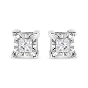 Bids.com .925 Sterling Silver 1/2 Cttw Miracle Set Princess-cut Diamond Solitaire Stud Earrings (H-I Color, SI2-I1 Clarity) Earrings White Smoke White.Sterling Silver / 0.5