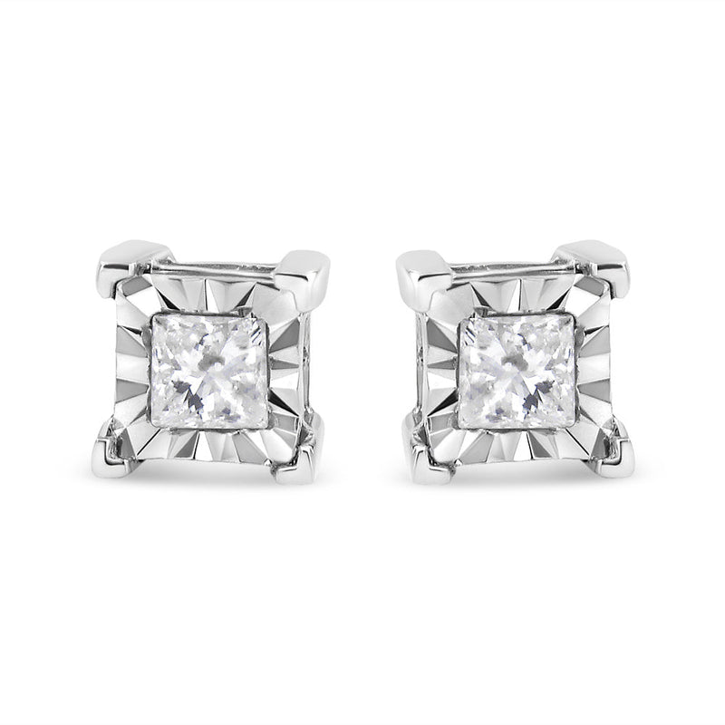 Bids.com .925 Sterling Silver 1/2 Cttw Miracle Set Princess-cut Diamond Solitaire Stud Earrings (H-I Color, SI2-I1 Clarity) Earrings White Smoke White.Sterling Silver / 0.5