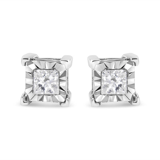 Bids.com .925 Sterling Silver 1/2 Cttw Miracle Set Princess-cut Diamond Solitaire Stud Earrings (H-I Color, SI2-I1 Clarity) Earrings White Smoke White.Sterling Silver / 0.5