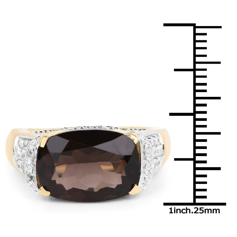 Bids.com 6.65 Carat Genuine Smoky Quartz and White Topaz .925 Sterling Silver Ring Rings White Smoke size 6.00,size 8.00,size 7.00,size 9.00