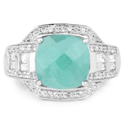 Bids.com 4.09 Carat Genuine Emerald and White Topaz .925 Sterling Silver Ring Rings White Smoke size 5.00,size 6.00,size 7.00,size 8.00,size 9.00