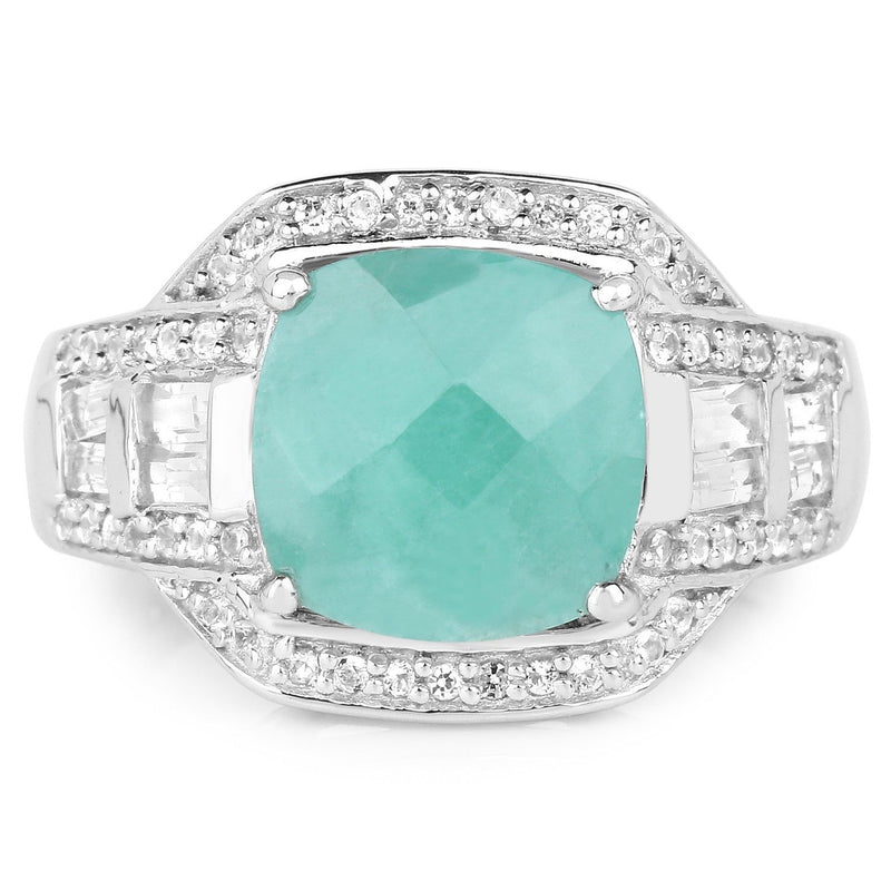 Bids.com 4.09 Carat Genuine Emerald and White Topaz .925 Sterling Silver Ring Rings White Smoke size 5.00,size 6.00,size 7.00,size 8.00,size 9.00