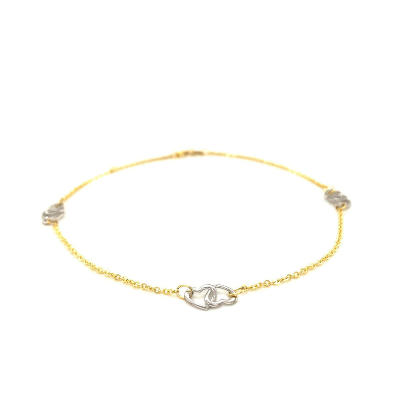 Bids.com 14k Two Tone Gold Entwined Heart Stationed Anklet Accessories White Smoke 10 / Two-Tone Gold