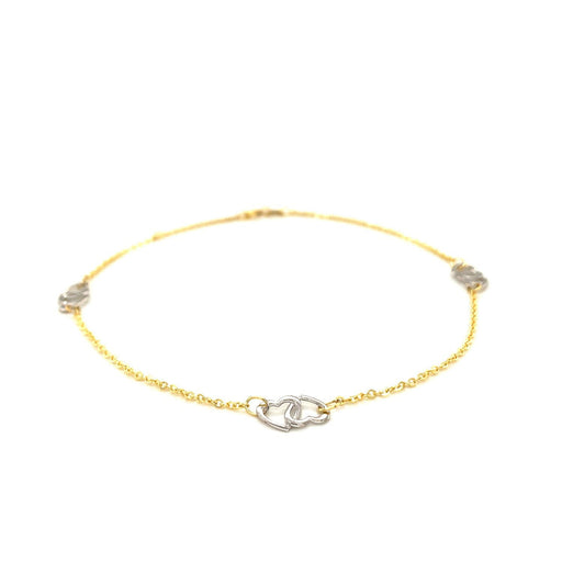 Bids.com 14k Two Tone Gold Entwined Heart Stationed Anklet Accessories White Smoke 10 / Two-Tone Gold