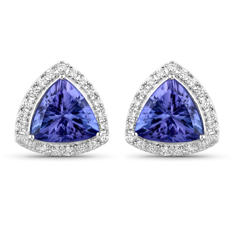 Bids.com 3.82 Carat Genuine Tanzanite and White Diamond 14K White Gold Earrings Earrings White Smoke