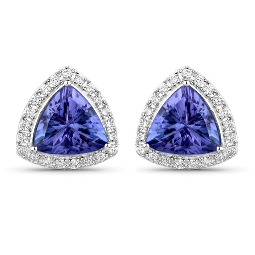 Bids.com 3.82 Carat Genuine Tanzanite and White Diamond 14K White Gold Earrings Earrings White Smoke