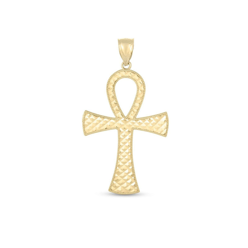 Bids.com 14k Yellow Gold High Polish Textured Ankh Pendant Pendants White Smoke Yellow Gold