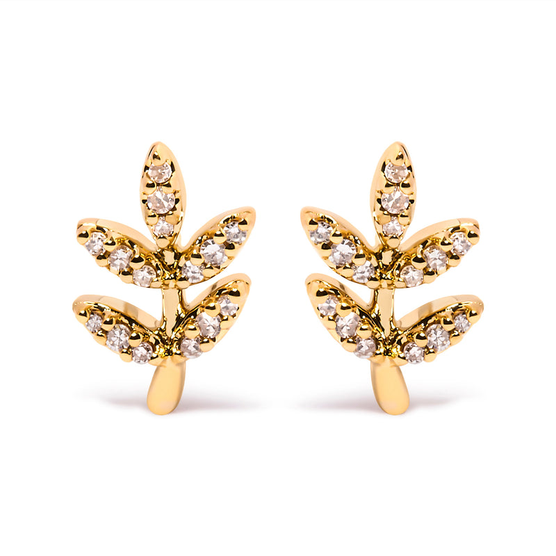 Bids.com 10K Yellow Gold 1/10 Cttw Diamond Accented Leaf and Branch Stud Earrings (H-I Color, I1-I2 Clarity) Earrings White Smoke Yellow.Gold / 0.115