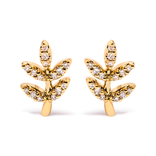 Bids.com 10K Yellow Gold 1/10 Cttw Diamond Accented Leaf and Branch Stud Earrings (H-I Color, I1-I2 Clarity) Earrings White Smoke Yellow.Gold / 0.115