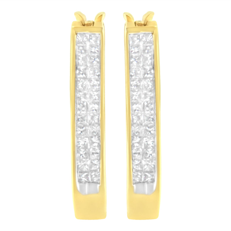 Bids.com 10K Yellow Gold 1/2 Cttw Invisible Set Princess-cut Diamond Hoop Earrings (H-I Color, SI2-I1 Clarity) Earrings White Smoke Yellow.Gold / 0.5
