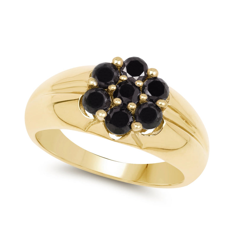 Bids.com 14K Yellow Gold Plated 0.91 Carat Genuine Black Diamond .925 Sterling Silver Ring Rings White Smoke size 8.00,size 9.00,size 6.00,size 7.00