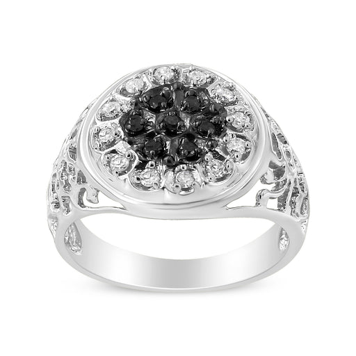 Bids.com .925 Sterling Silver 1/4 Cttw White and Black Treated Diamond Halo Cluster Ring for Men (I-J Color, I3 Clarity) - Size 10 Rings White Smoke 10 / White.Sterling Silver,11 / White.Sterling Silver,9 / White.Sterling Silver