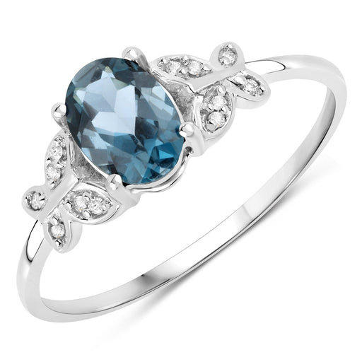Bids.com 0.93 Carat Genuine London Blue Topaz and White Diamond 14K White Gold Ring Rings White Smoke size 7.00,size 5.00,size 6.00,size 8.00,size 9.00