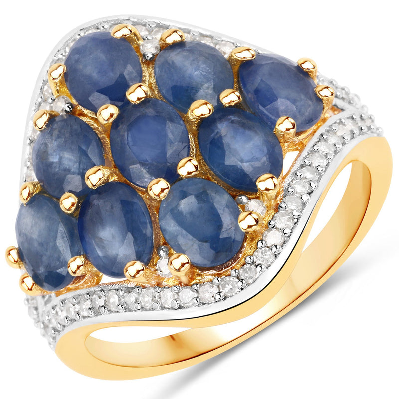 Bids.com 3.39 Carat Genuine Blue Sapphire and White Diamond .925 Sterling Silver Ring Rings White Smoke size 6.00,size 7.00,size 8.00,size 5.00,size 9.00