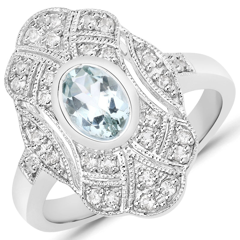 Bids.com 1.02 Carat Genuine Aquamarine and White Topaz .925 Sterling Silver Ring Rings White Smoke size 7.00,size 5.00,size 6.00,size 8.00,size 9.00,size 10.00,size 6.50,size 6.75