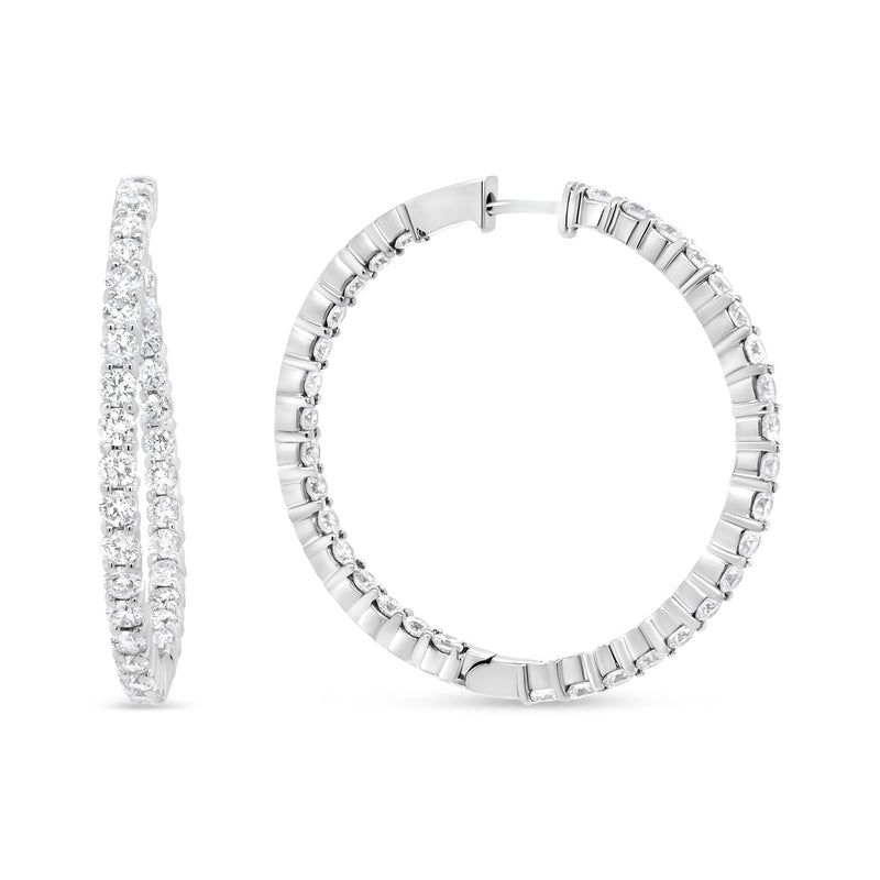 Bids.com 18K White Gold 3 5/8 Cttw Round Diamond Curved Inside-Outside Hoop Earrings (F-G Color, VS1-VS2 Clarity) Earrings White Smoke White.Gold / 3.66