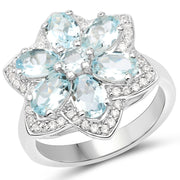Bids.com 2.88 Carat Genuine Aquamarine .925 Sterling Silver Ring Rings White Smoke size 6.00,size 8.00,size 7.00,size 5.00,size 9.00