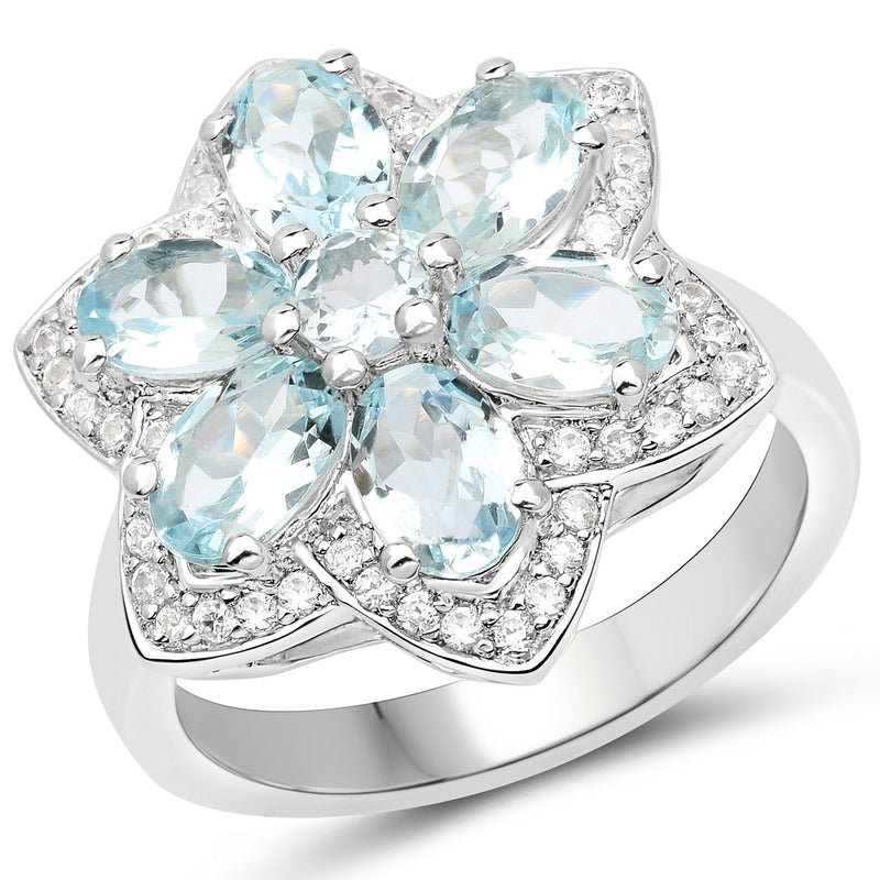 Bids.com 2.88 Carat Genuine Aquamarine .925 Sterling Silver Ring Rings White Smoke size 6.00,size 8.00,size 7.00,size 5.00,size 9.00