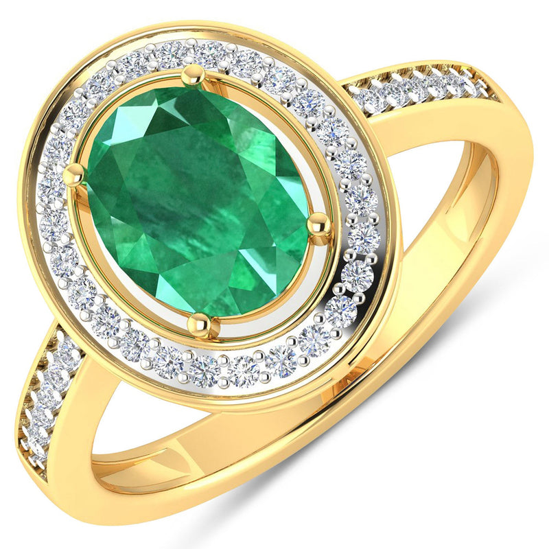Bids.com 1.87 Carat Genuine Zambian Emerald and White Diamond 14K Yellow Gold Ring Rings White Smoke size 6.00,size 7.00,size 8.00,size 9.00,size 5.00