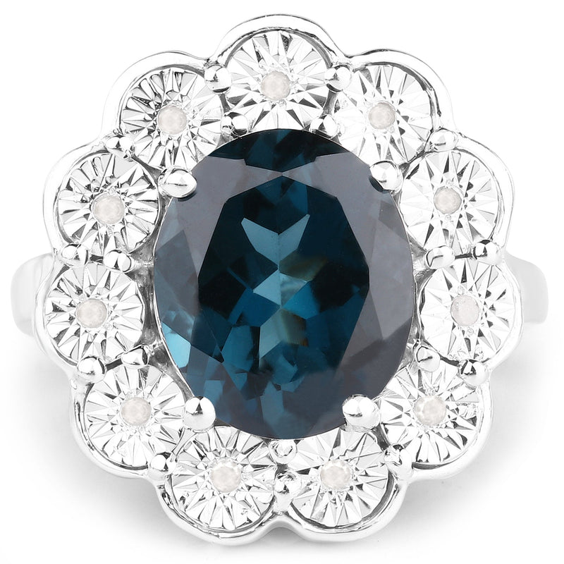 Bids.com 5.11 Carat Genuine London Blue Topaz and White Diamond .925 Sterling Silver Ring Rings White Smoke size 7.00,size 8.00,size 6.00,size 9.00