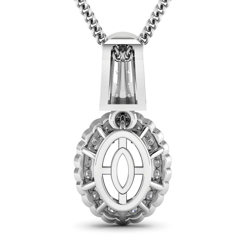 Bids.com 0.22 Carat Genuine White Diamond 14K White Gold Semi Mount Pendant - holds 9x7mm Oval Gemstone Pendants White Smoke