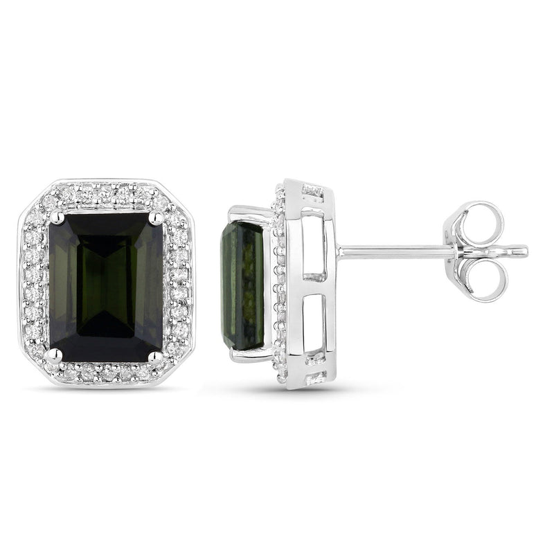 Bids.com 3.57 Carat Genuine Green Tourmaline and White Diamond 14K White Gold Earrings Earrings White Smoke
